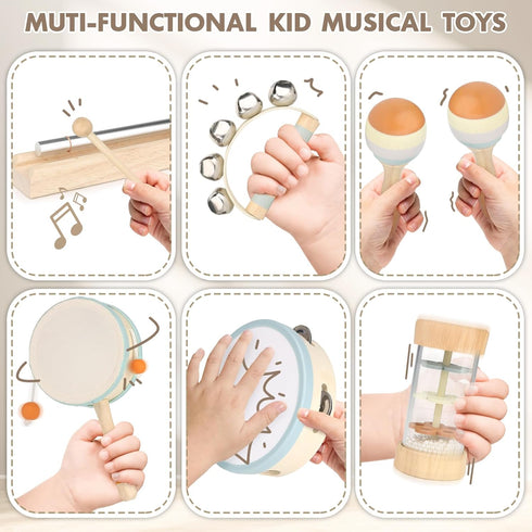 Montessori Music Toys for Toddlers 1-3 - Natural Wooden Instruments for Babies 6-12-18 Months - Educational Gifts