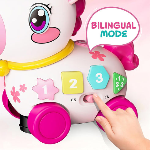 1 6-9-12-18 Unicorn Toys for Year Old Girl Gifts, Baby Musical Learning Toys Months, Bilingual Educational Toys