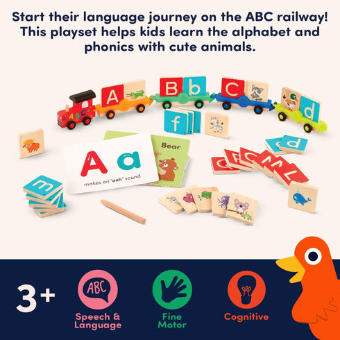 Set 84 Battat Education Wooden Alphabet Train ABC Letter Train Toy with Pieces for Toddlers Educational Color & Shape