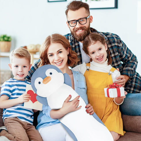 36" Dalmao Penguin Stuffed Animal, Soft Jumbo Long Cuddle Pillow, Cute Blue Penguin Plush Body Pillow Plushies Toy Gift