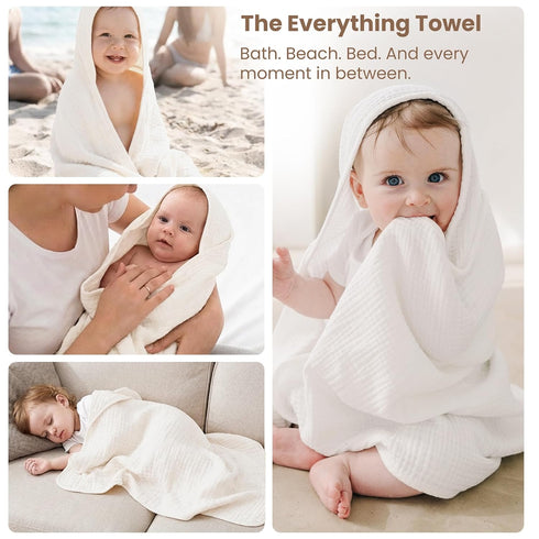 2-Pack 100% Leafy,32" 32") Konssy Muslin Hooded Baby Towels, Cotton, Ultra-Soft & Absorbent Baby Bath Towels with Hood