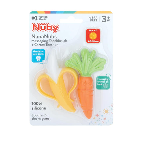 (2 Pack) 3+ Nuby NanaNubs Banana Massaging Toothbrush and Carrot Teether - Baby Teething Toys for Months