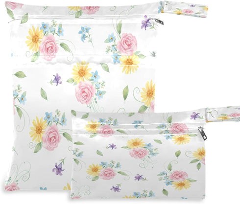 Burbuja Flowers Wet Dry Bags for Baby Cloth Diaper 2 Pack, Waterproof Reusable