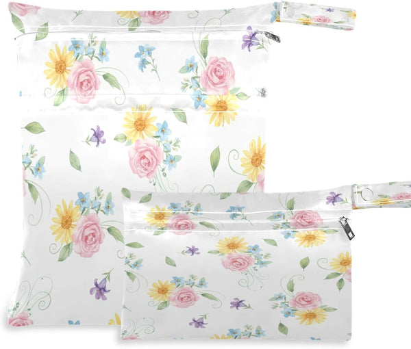 Burbuja Flowers Wet Dry Bags for Baby Cloth Diaper 2 Pack, Waterproof Reusable