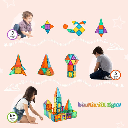 Magnetic Tiles, 96 Pcs Magnetic 3D Building Blocks - Educational Puzzle Magnets Toys for Girls Boys Ages 3+