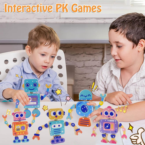 28-Piece 36 Robots Wooden Snap-Together Building Toys STEM Montessori Educational Blocks for Toddlers Ages | Fine Motor