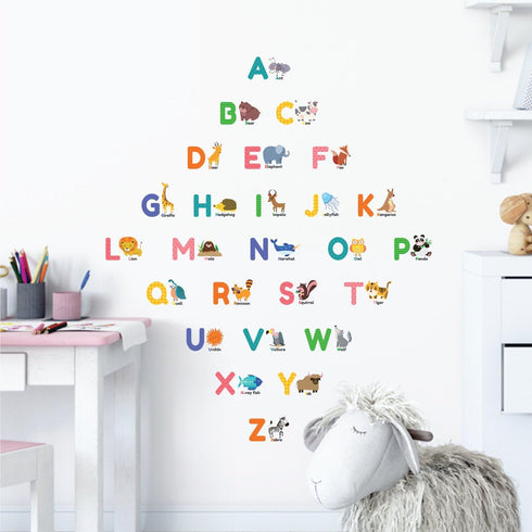 DECOWALL DS-8014 Colourful Animal Alphabet ABC Kids Wall Stickers - Peel and Stick Removable Decals for Nursery