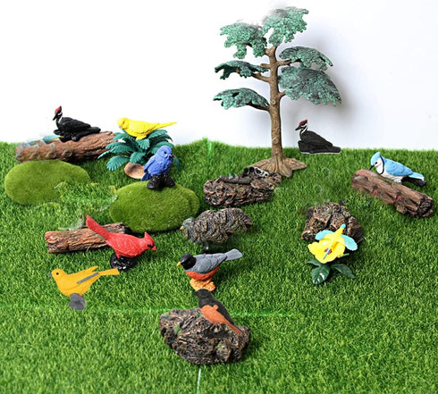 Mini Bird Figurines 7pcs - Cake Cupcake Topper, Miniature Birds for Kids Birthday and Baby Shower Party Supplies