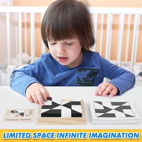 3+, 80 QZMTOY Wooden Blocks Puzzle Table Games for Kids Ages Brain Teaser Puzzle Game with Challenges, STEM Montessori