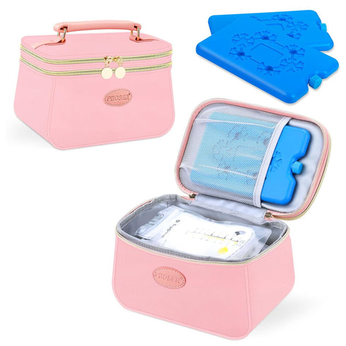 PIIOSER Breast Milk Cooler Travel Bag with 2 Ice Pack, Fits 6