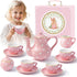 TUZT Tea Party Set for Little Girls Ages 3-8, Pink Heart Porcelain