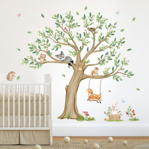 Wondever Kids Large Animal Tree Wall Stickers - Fox & Owl Design