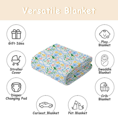 Cstdyfrv Summer 60x80in Vintage Floral Pink Blue Bows Baby Blankets for Boys Girls Spring Flowers Ribbon Bows Swaddle