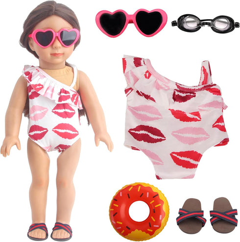 18 Inch Doll Swim Accessories Set - Passionate Beach Playset with Doll Bikini, Sunglasses, Goggles & Sandals