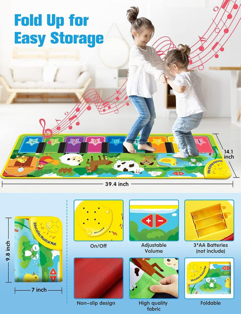 Baby Musical Learning Toys , Floor Piano Playmat for Toddlers with Animal Flash Cards Music Sound for Early Education