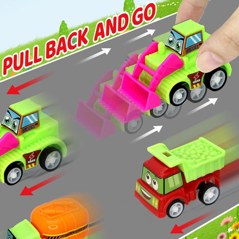 Giaueoa 12 Pcs Prefilled Easter Eggs with Pull-Back Engineering Vehicles Plastic Easter Eggs Filled Cars Toy for Easter