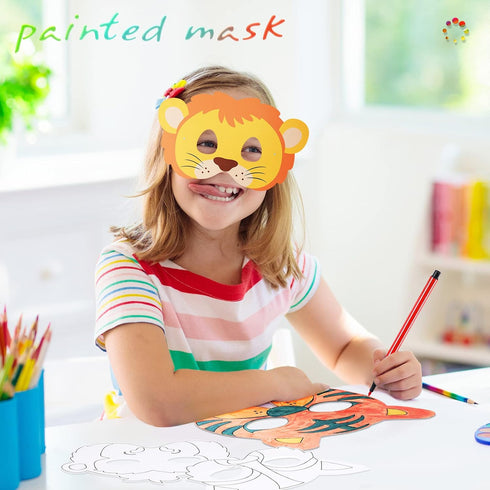 16 Set 24 Lenwen Animal Coloring Mask with Pcs Watercolor Pen Jungle Paper Arts Craft Kids Color Your Own Paper Masks