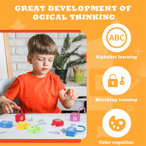 AXEARTE Montessori Educational Toys - Alphabet Learning Locks & Keys Set with 26 Locks & 26 Keys for Toddlers