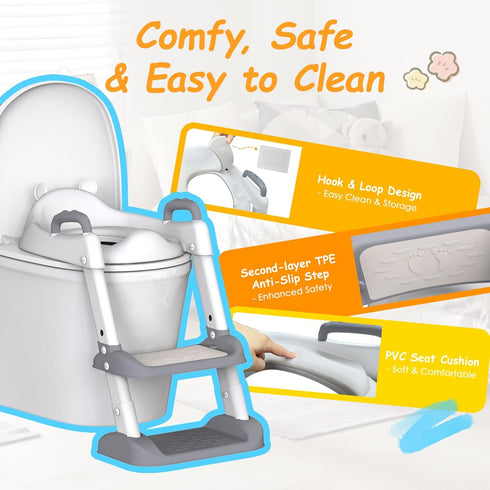 HBTower Potty Training Seat with Step Stool Ladder for Toddlers, Adjustable Kids Toilet Seat with Splash Guard