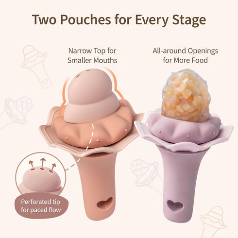 4 2 Pack Moonkie Baby Fruit Feeder with Freezer Tray, BPA Free Silicone Food Feeder for Infant Self Feeding, Breastmilk