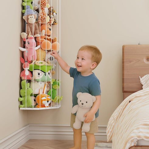 BBLlKE Stuffed Animal Storage Zoo - Corner Plush Toy Organizer Length Adjustable, Wall Hanging Stuffed Animal Net