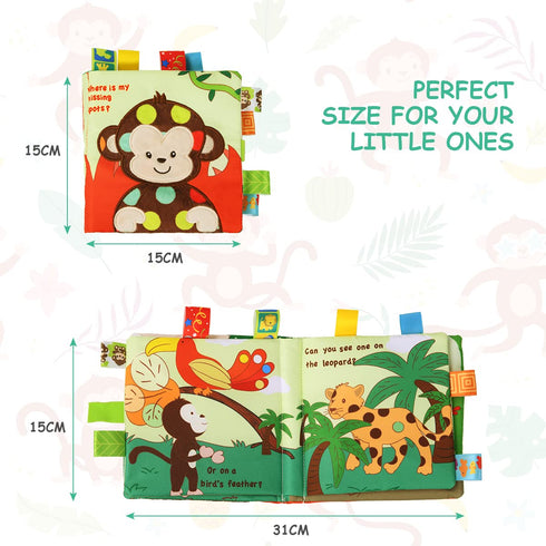 Vicloon Soft Baby Books Toys, 3D Touch and Feel Crinkle Cloth Book for 0-3 Year Old, Educational Learning Toy