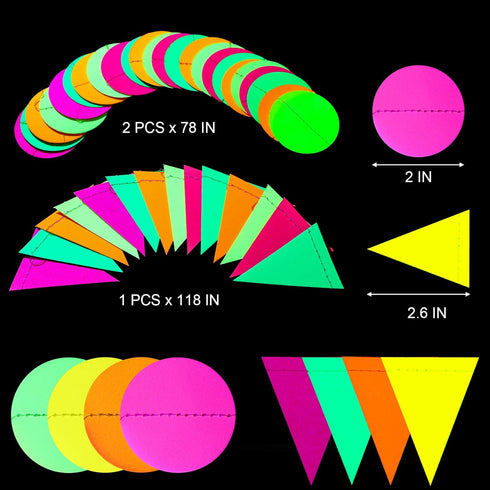 88 Pcs Glow Neon Party Supplies, Including Neon Paper Garland, Paper Tassels Garland, Triangle Flags for Birthday