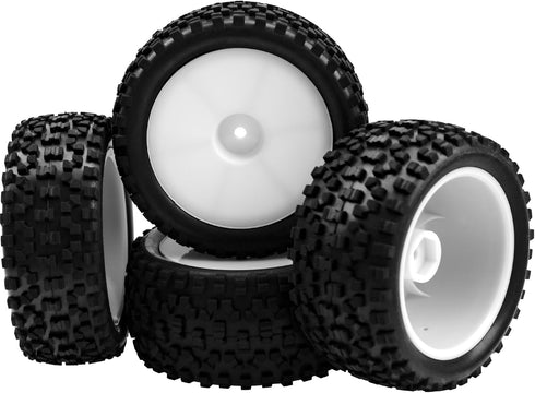 4Pack HIRCQOO OD 88mm/3.46" Front and Rear Rubber Tire & Plastic Wheel Rims - Compatible with Redcat HPI HSP ExceedRC