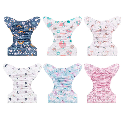 6 Pack+6pcs 6FG38 babygoal Reusable Cloth Diapers Rayon from Bamboo Inserts+Wet Bag, One Size Adjustable Washable