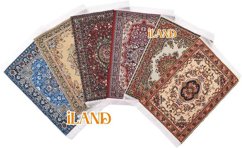 iLAND Miniature Dollhouse Accessories - Carpet for 1/12 Scale Dolls, Woven Rugs 6” x 3.8” (2pcs Fragrance)