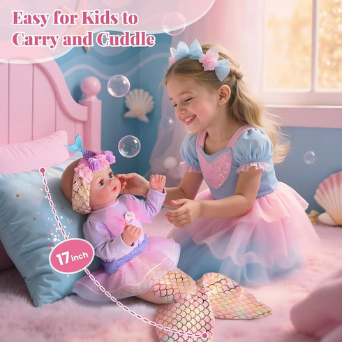 17-Inch 3+ 4 5 6 7 8 9 BABESIDE Mermaid Baby Doll - Realistic Soft Baby Dolls with Playful Mermaid Tail & Accessories