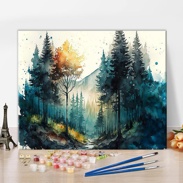 TUMOVO Paint by Number for Adults - Watercolor Forest Landscape DIY Kits for Romantic Art Craft, 16x20inch