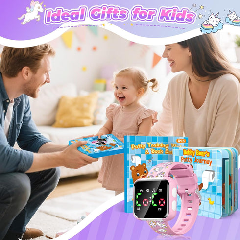 Etuwoe 1 2 3 4 5 Potty Training Watch and Board Book for Toddler Girls: Adjustable Volume Potty Watches for Kids Water