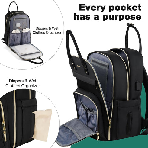 Backpack MOMUVO Diaper for Women Large Capacity with Insulated Pockets Diaper Bags For Baby Girl Boy Waterproof Baby