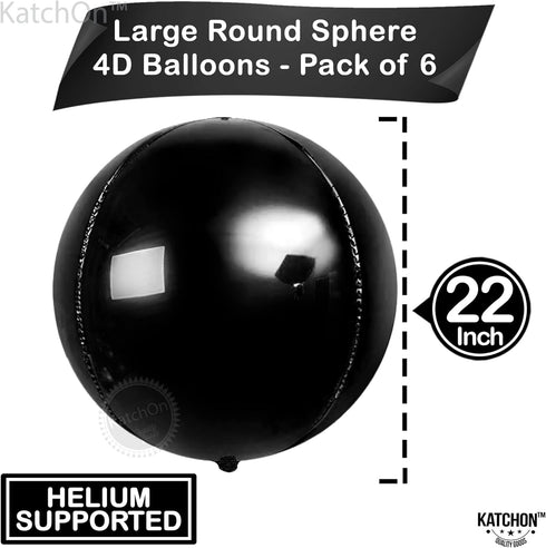 KatchOn Large Black Mylar Balloons, 22 Inch, Pack of 6 for Birthday, Anniversary, Halloween Decorations