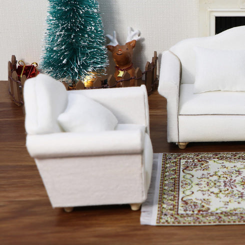 1 12 Dollhouse Couch with Pillow Scale Miniature Sofa Arm Chair Living Room Furniture Wooden Fabric Frame Single