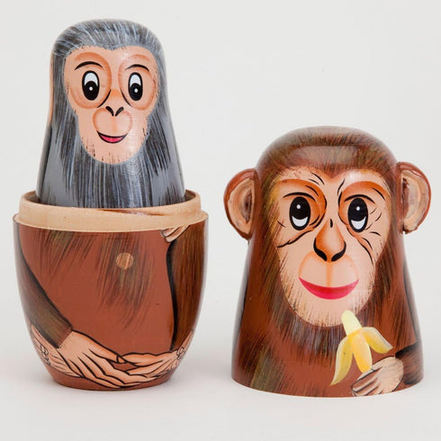 Bits and Pieces - Nesting Monkeys - Hand Painted Wooden Nesting Dolls - Matryoshka - Set of 5 Dolls from 6" Tall