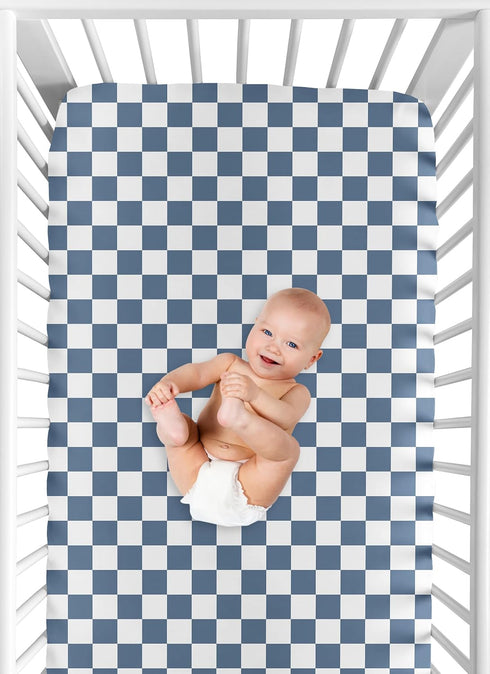 Sweet Jojo Designs Fitted Baby Crib Sheets (Blue and White Gingham Checkered) for Boys, Infant Nursery, Toddler Room