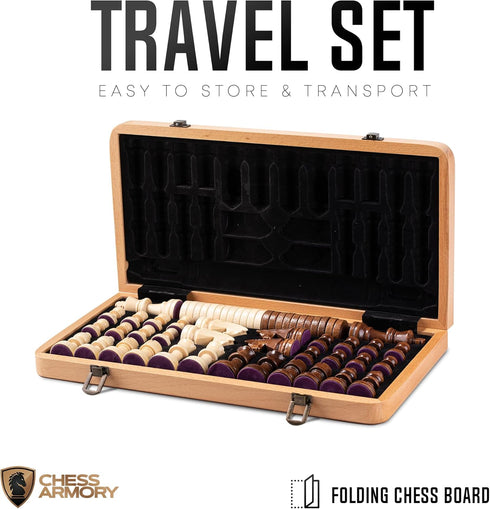 Chess Armory Premium Wooden Checkers and Chess Set - Portable Wood Case with Secure Storage for Kids and Adults (Beech