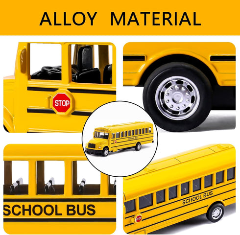 2 Pack 5.5" Pull Back Yellow School Bus Toy Playset, Durable Die-cast Metal Vehicles, Party Favors