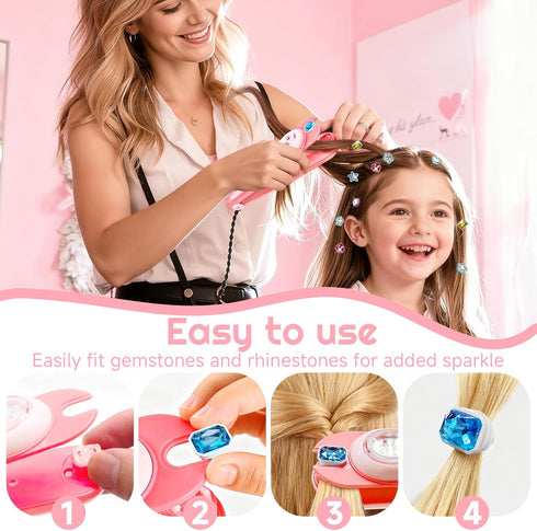 3 4 5 6 8-12 CLRDZN Hair Gem Stamper Kit,Hair Ties and Hair Clips Bling Hair Jewels for Girls Toys, Hair Styling Tool