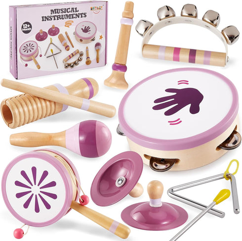 BUYGER Wooden Musical Instruments for Toddler 1-3, Baby Montessori Percussion Instruments Toys