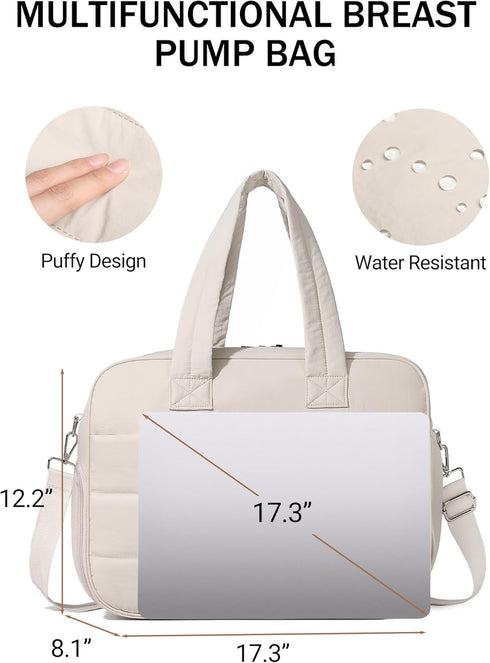 Puffer Quilted Diaper Tote with Breast Pump Compartment & Changing Pad