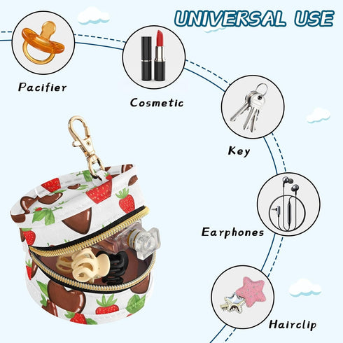 Valentines Chocolate Round Pacifier Storage Case with Zipper, Portable Pacifier Case for Travel, Diaper Bag & Purse