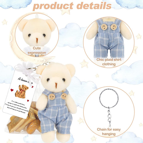 20 Sets Miniature Bear with Clothes, 4.7 Inch Stuffed Plush Bear Decorations, Baby Shower Doll Favors, Blue