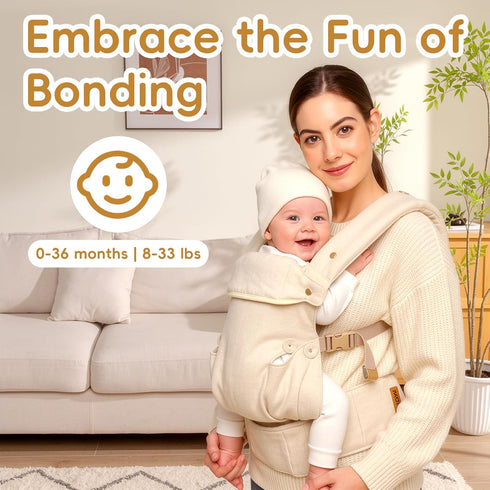 Toddler-7-45 lbs 0-36 Baby Carrier for Newborn to Months Versatile & Adjustable Linen Carrier with Front Pocket