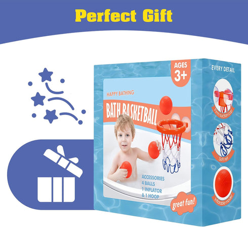 Bath Toys - Bathtub Basketball Hoop for Kids, Shower Toys for Ages 4-8, Suction Cup Basketball Hoop & 4 Soft Balls