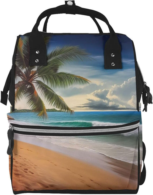 DWVTSLH Coconut Palm Tree Sandy Beach Diaper Bag Backpack Multifunction Nappy Bags Waterproof