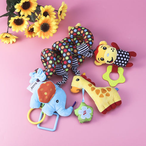 TOYMYTOY Car Seat Stroller Toys - Kid Baby Spiral Bed Stroller Toy Monkey Elephant Educational Plush Hanging Toys