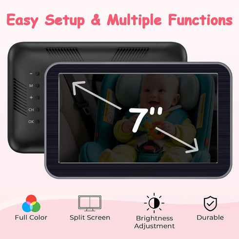 Befumly HD-1080P 2-Kids 7 360 Baby Car Camera: Auto Night Vision Dual Backseat Cameras with Split-Screen Recording